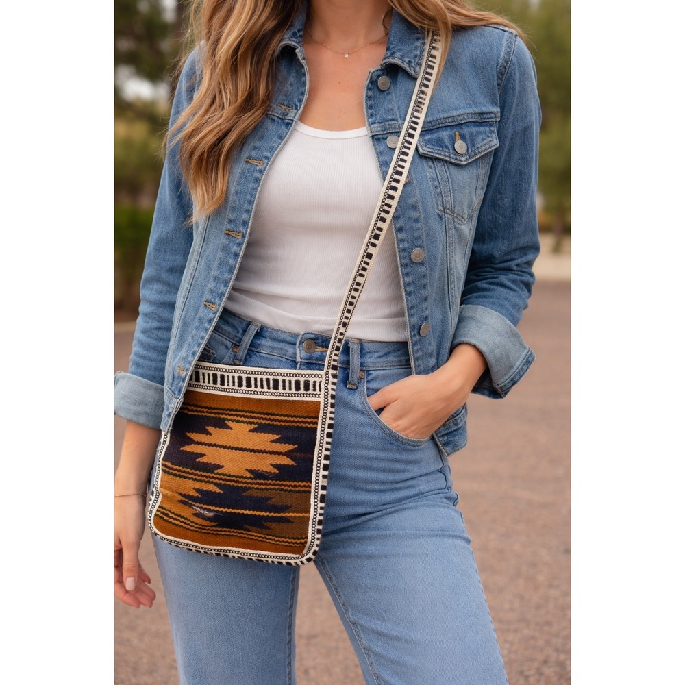 Southwestern Woven Crossbody Bag Geometric Earth Tone Boho Festival‎ Purse